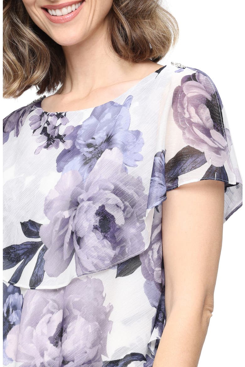 Floral Ruffle Tier Chiffon Midi Dress, Alternate, color, IVO/ BLUE
