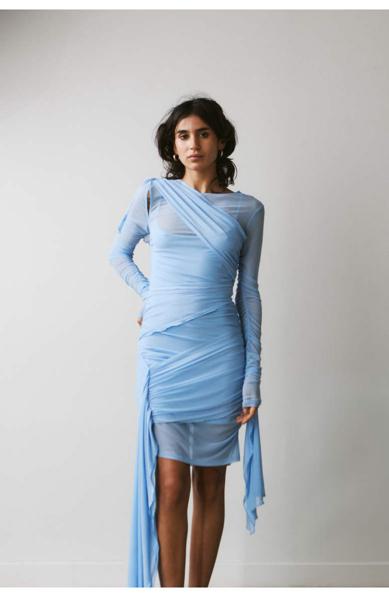 SAEMDI Draped Mesh Dress, Alternate, color, Light Blue