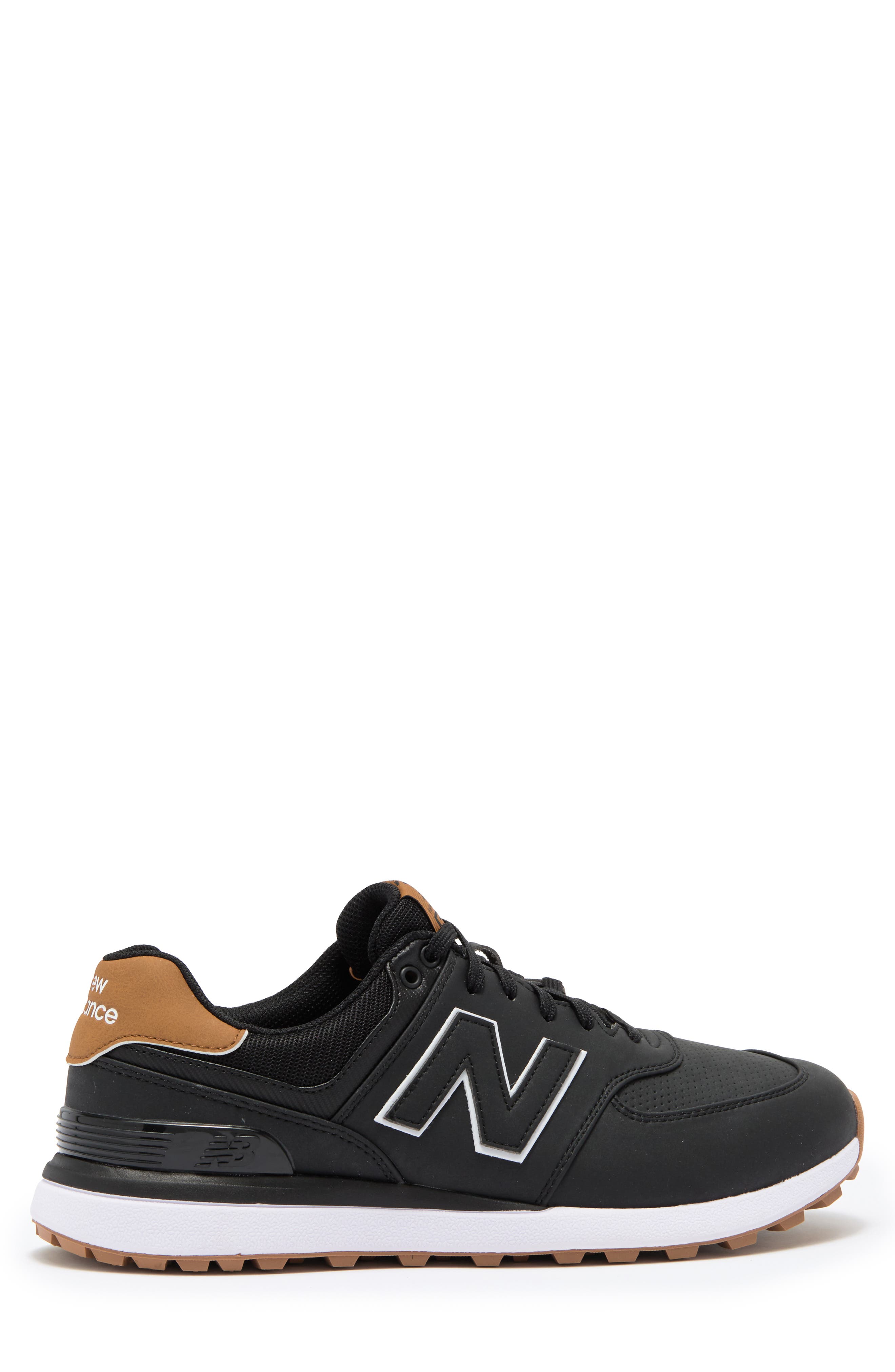 NEW BALANCE GOLF 574 Greens V2 Spikeless Golf Shoe, Alternate, color, Black / Gum