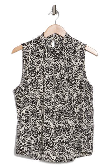 T Tahari Airflow Knotted Neck Sleeveless Top In Ditzy Geo Floral Print