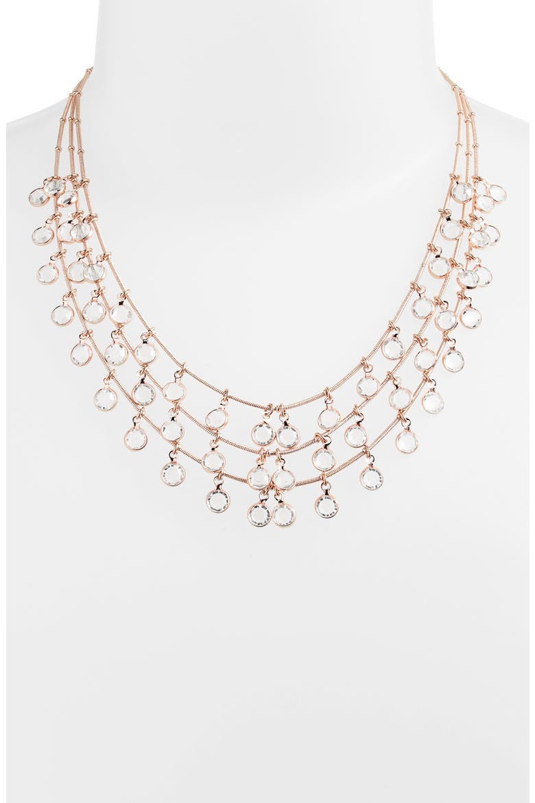 Anne Klein Triple Row Beaded Necklace, Main, color, ROSE GOLD/ CRYSTAL