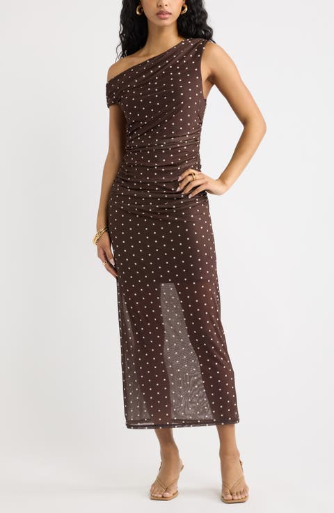 Off the Shoulder Mesh Midi Dress