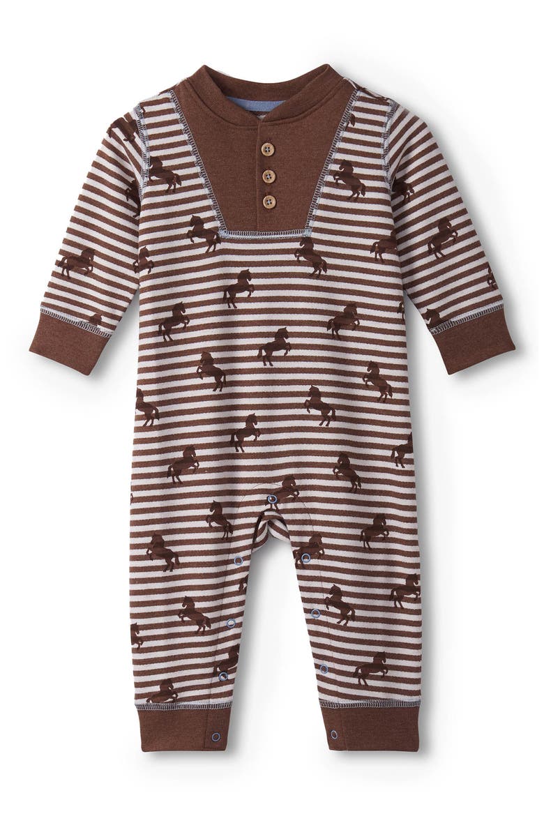 Ranch Horses Henley Romper, Main, color, BROWN