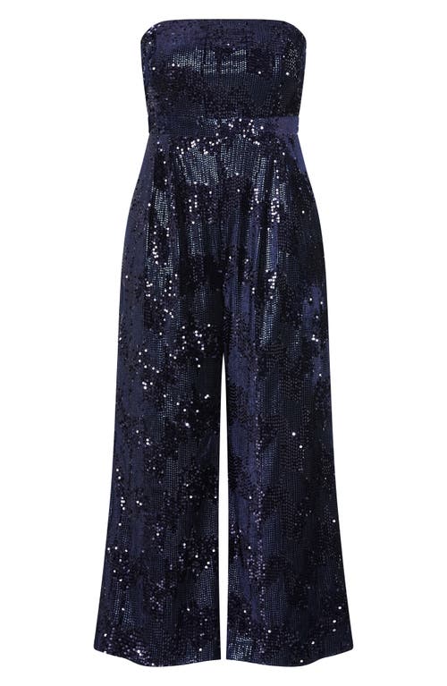City Chic Sequin Sleeveless Wide Leg Jumpsuit In Blue