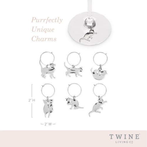 Twine Cat Wine Charms Set Of 6 In Silver