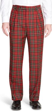 Berle Touch Finish Pleated Classic Fit Plaid Wool Trousers