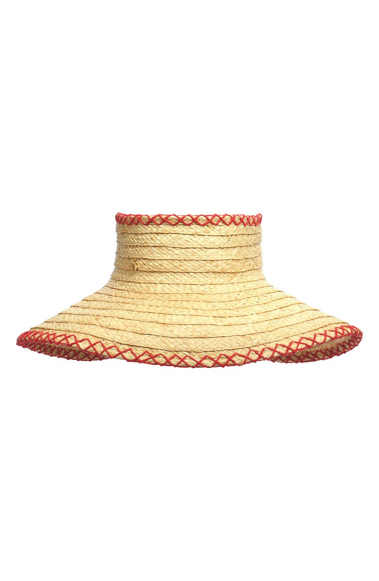 Frances Valentine Rollable Wide Brim Straw Visor, Main, color, Beige/ Red