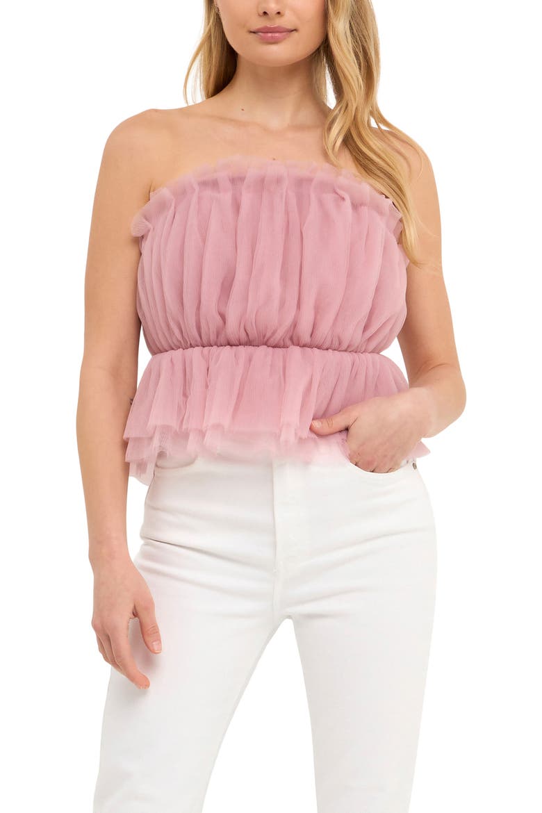 Strapless Tulle Peplum Top, Alternate, color, LILAC