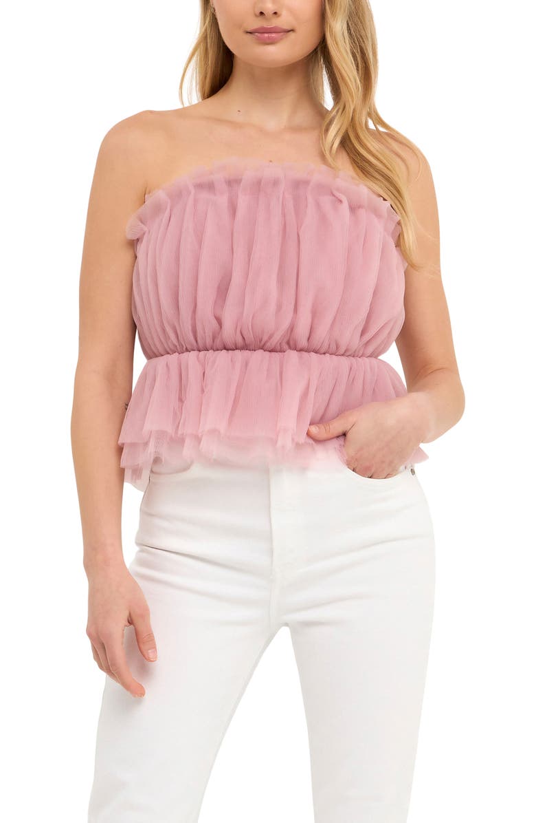 Endless Rose Strapless Tulle Peplum Top, Alternate, color, Lilac