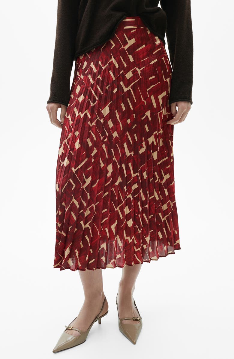 MANGO Geo Print Pleated Midi Skirt, Main, color,