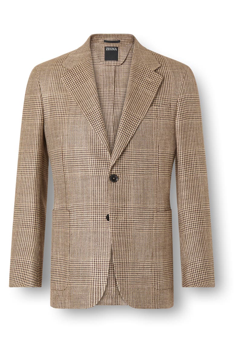 Prince of Wales Plaid Silk, Linen & Wool Sport Coat, Main, color, BEIGE AND DARK BROWN