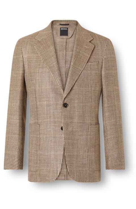 Prince of Wales Plaid Silk, Linen & Wool Sport Coat (Regular & Big)