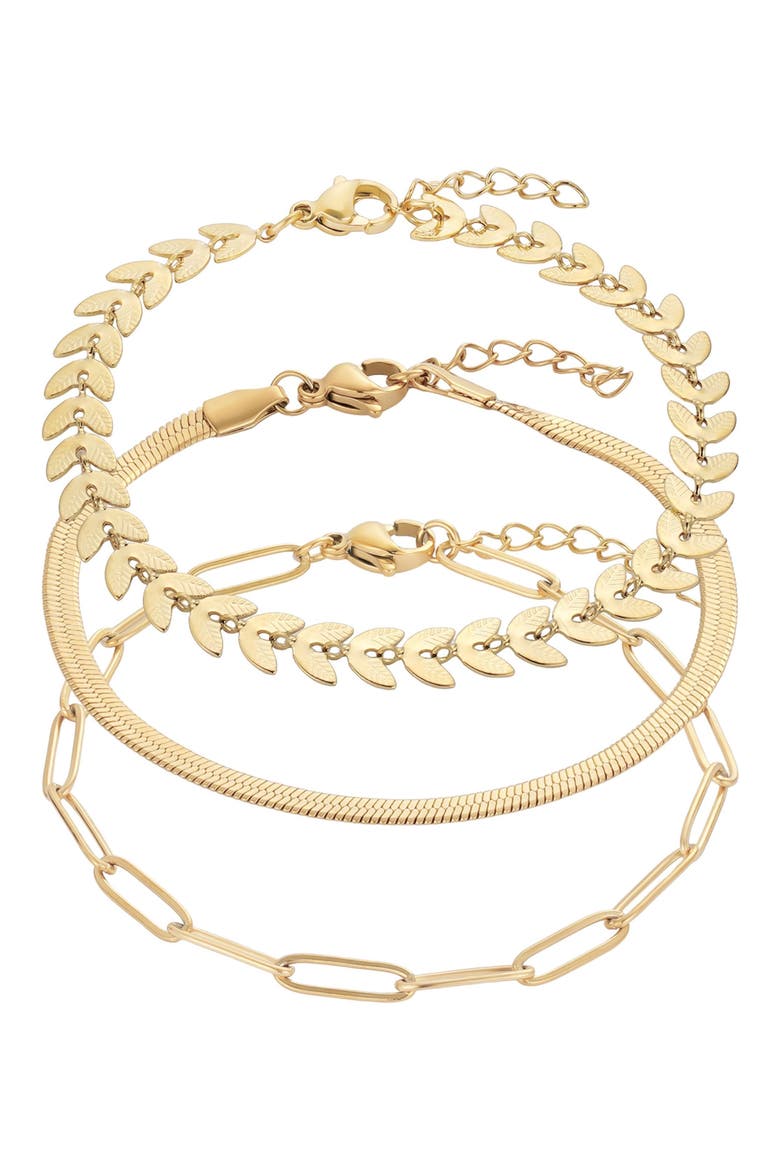 Set of 3 Assorted Chain Bracelets, Main, color, GOLD