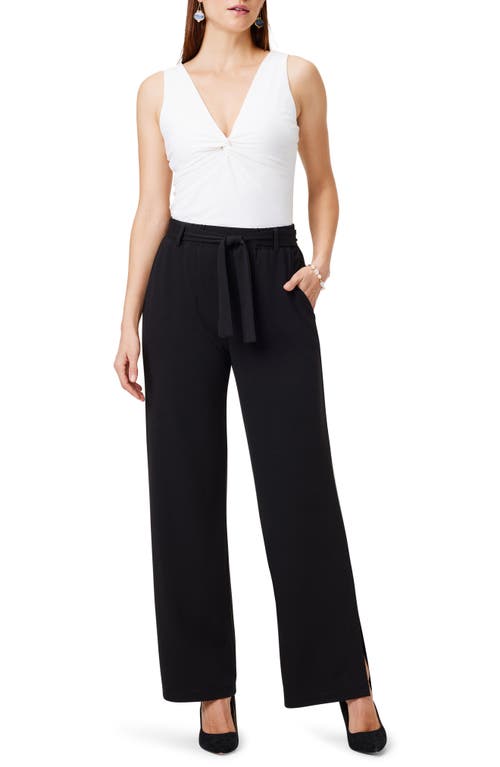 Nic + Zoe Polished Belted Jersey Wide Leg Pants In Black Onyx