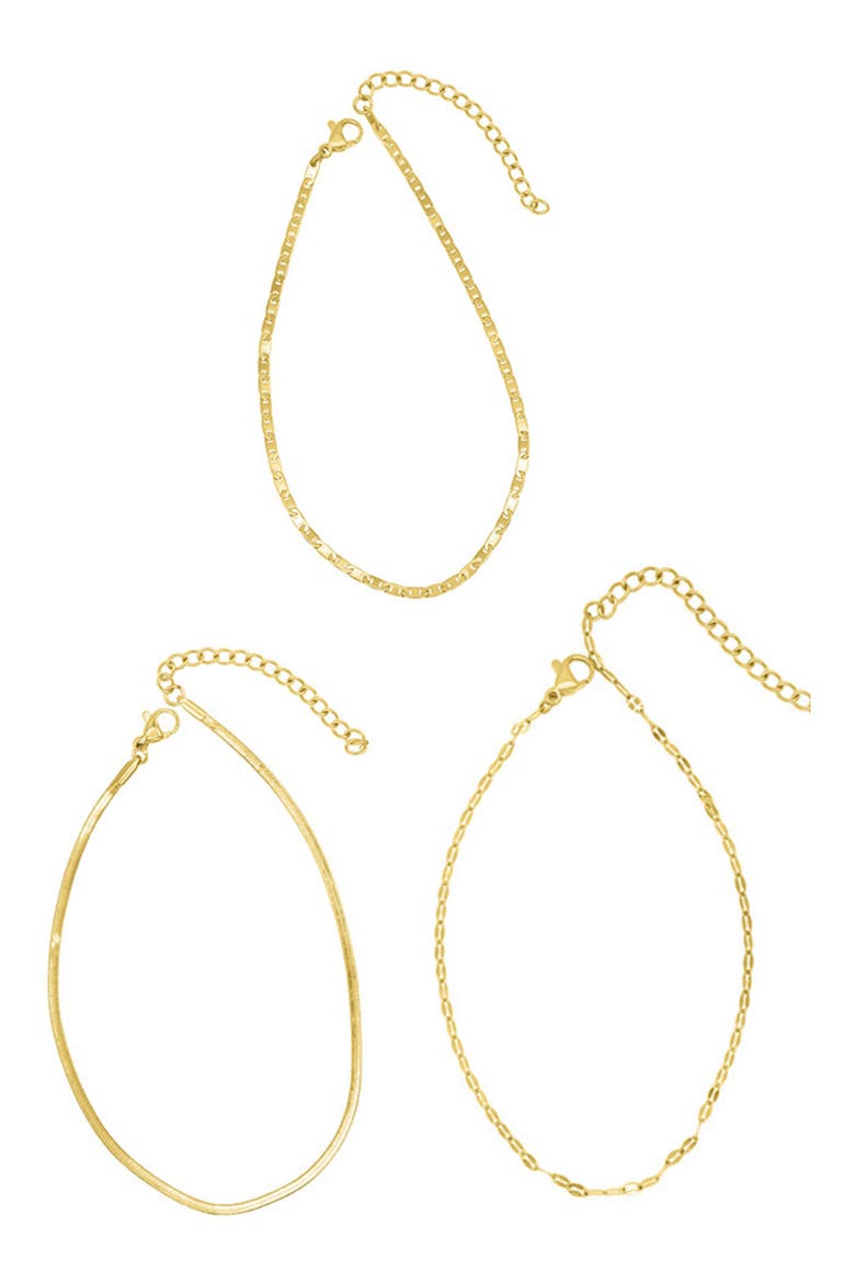 Three-Piece Chain Anklet Set, Alternate, color, GOLD