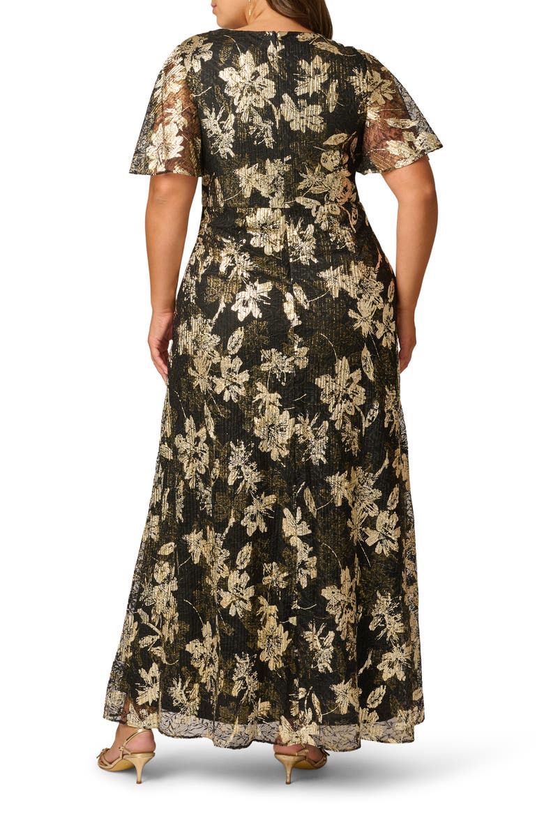 Metallic Floral Lace Gown, Alternate, color, BLACK/ GOLD