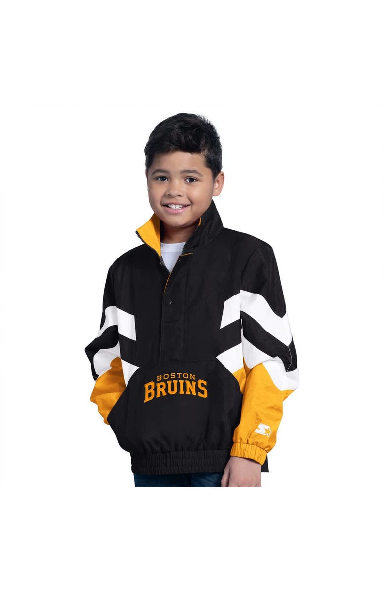 STARTER Youth Starter Black Boston Bruins Prospect Half-Zip Pullover Top, Main, color, Black