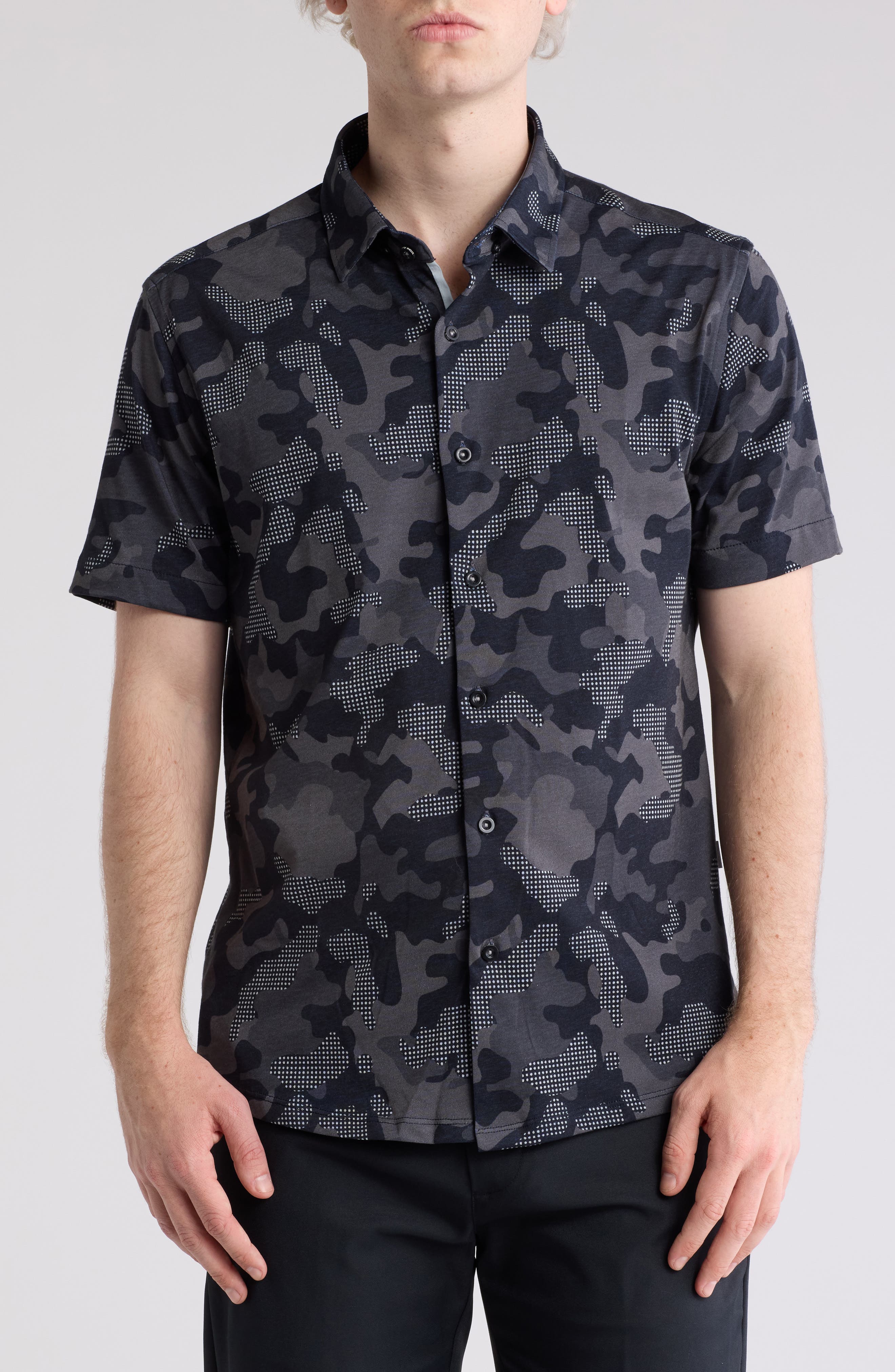 Stone Rose DRYTOUCH® Performance Camo Print Short Sleeve Button-Up Shirt