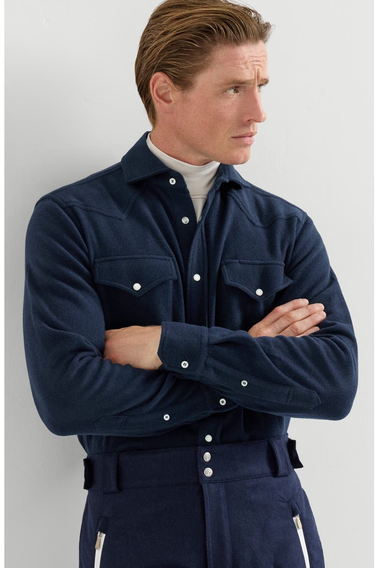Techno cashmere and cotton western shirt, Alternate, color, Navy Blue