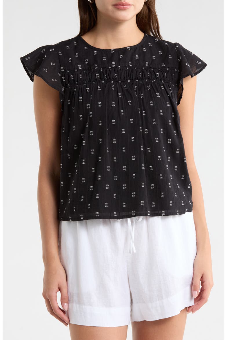 Short Sleeve Dobby Woven Top, Main, color, BLACK- IVORY