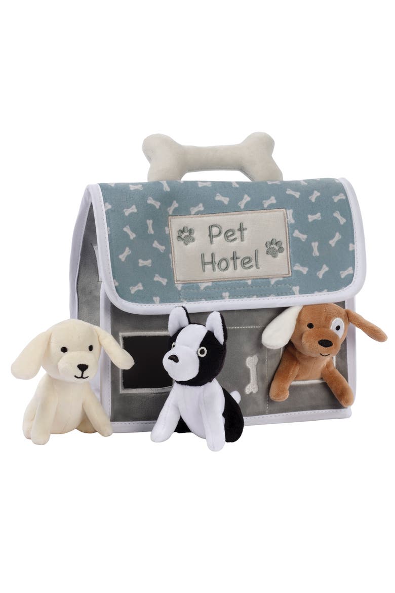 Pet Hotel Interactive Plush Playset Toy w/ 3 Stuffed Animal Dogs, Alternate, color, Green