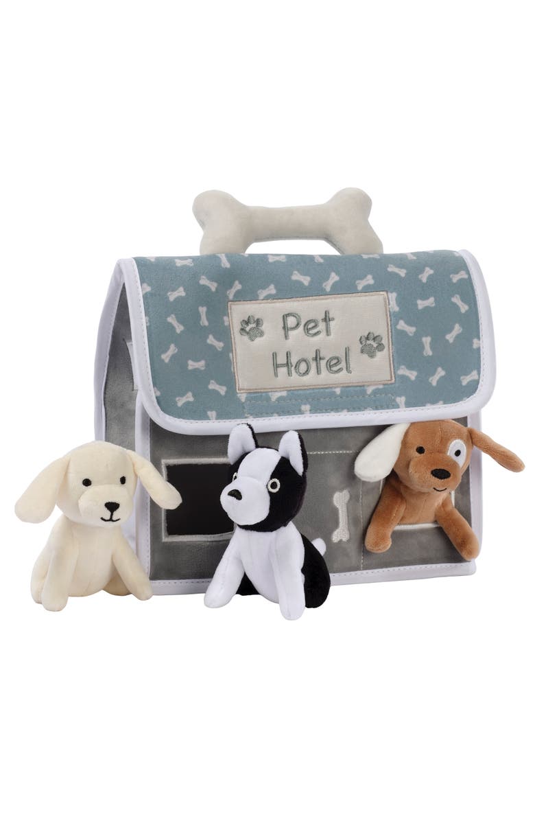 Lambs & Ivy Pet Hotel Interactive Plush Playset Toy w/ 3 Stuffed Animal Dogs, Alternate, color, Green