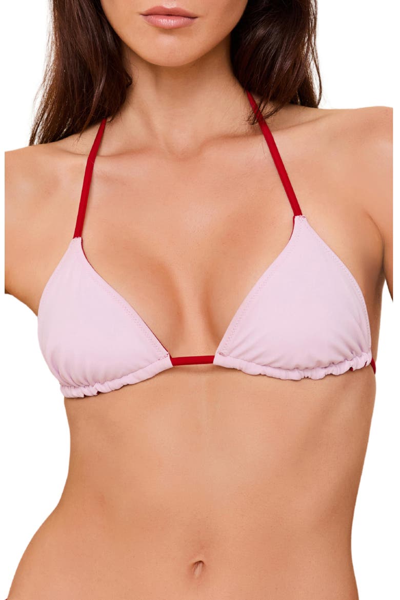 The Iris Reversible Halter Triangle Bikini Top, Alternate, color, CRANBERRY FROSTED PINK