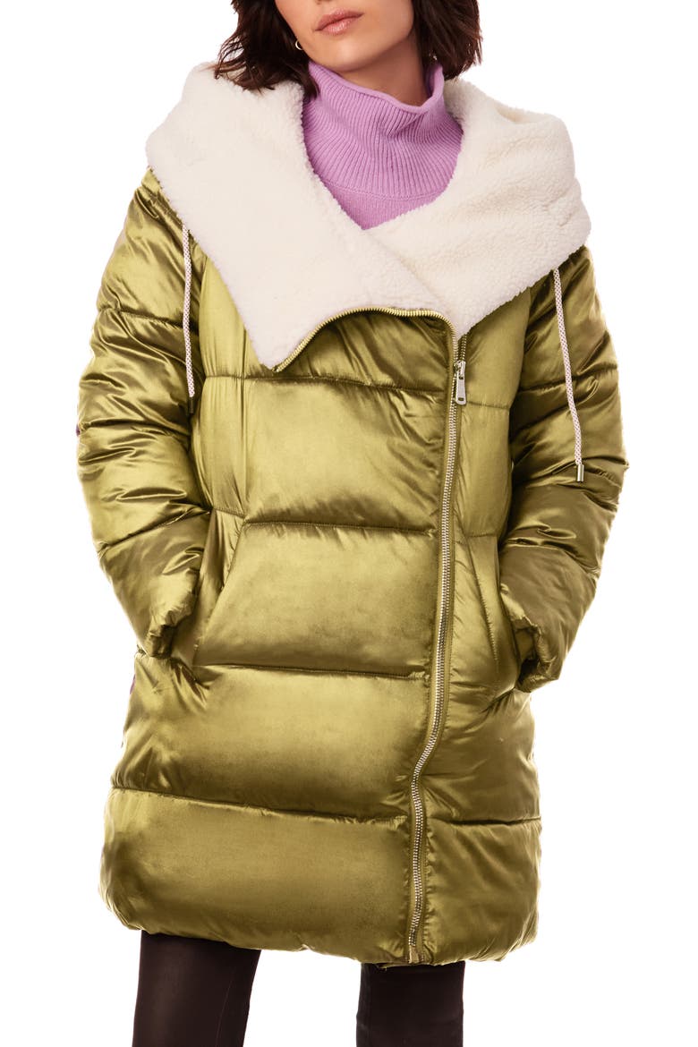 Faux Fur Lined Water Resistant Puffer Jacket, Main, color, GOLDN MOSS