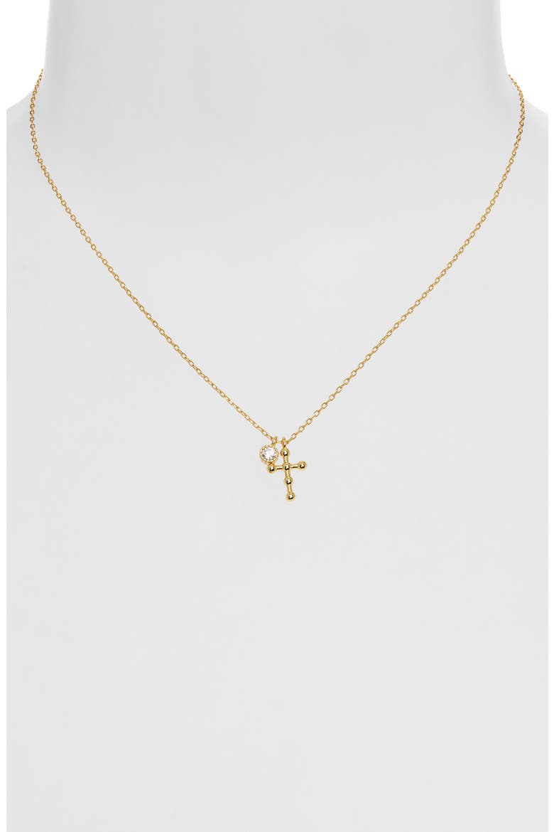 Beaded Cross CZ Pendant Necklace, Alternate, color, GOLD