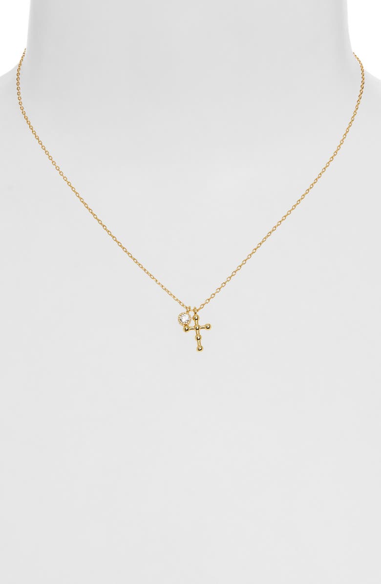 ARGENTO VIVO Beaded Cross CZ Pendant Necklace, Alternate, color, Gold