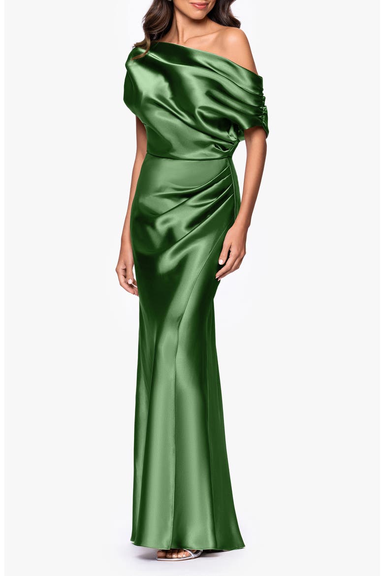 One-Shoulder Satin Gown, Alternate, color, MOSS