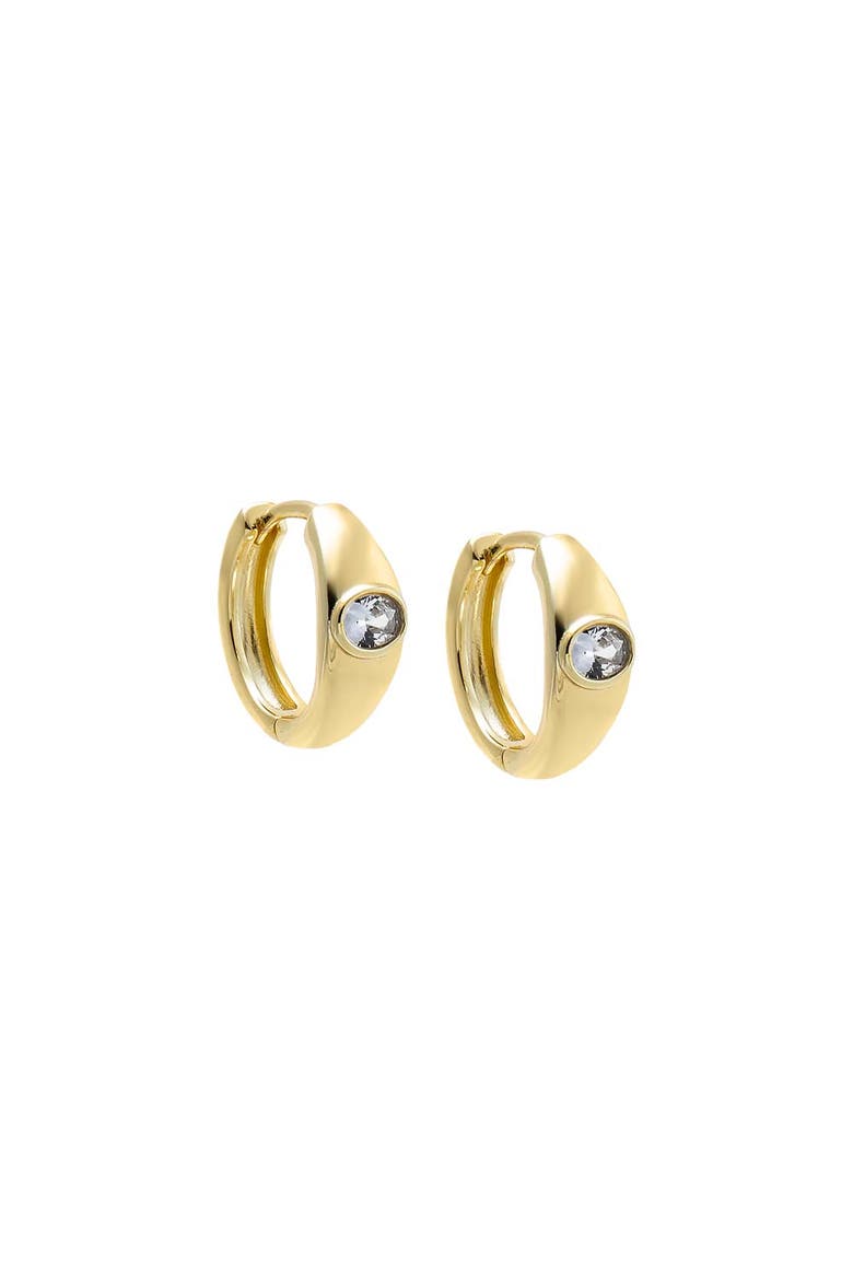 Round Embedded CZ Bezel Huggie Earring, Main, color, Gold