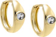 BY ADINA EDEN Round Embedded CZ Bezel Huggie Earring