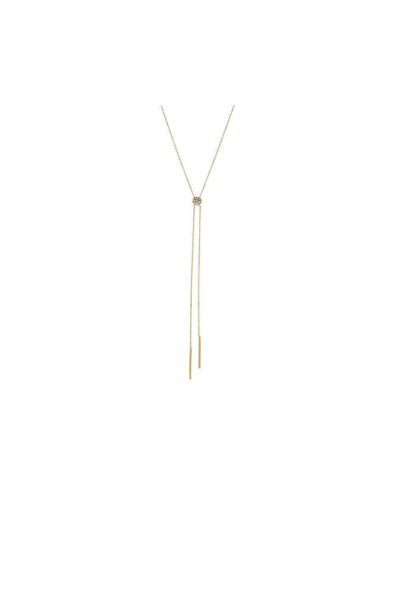 BY ADINA EDEN CZ Bezel Double Chain Drop Lariat, Main, color, Gold
