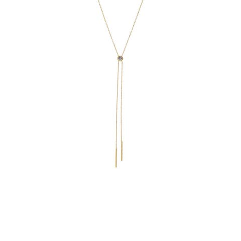 CZ Bezel Double Chain Drop Lariat