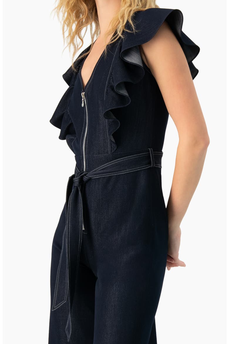 V-Neck Denim Like Wide-Leg Jumpsuit, Alternate, color, Navy Blue