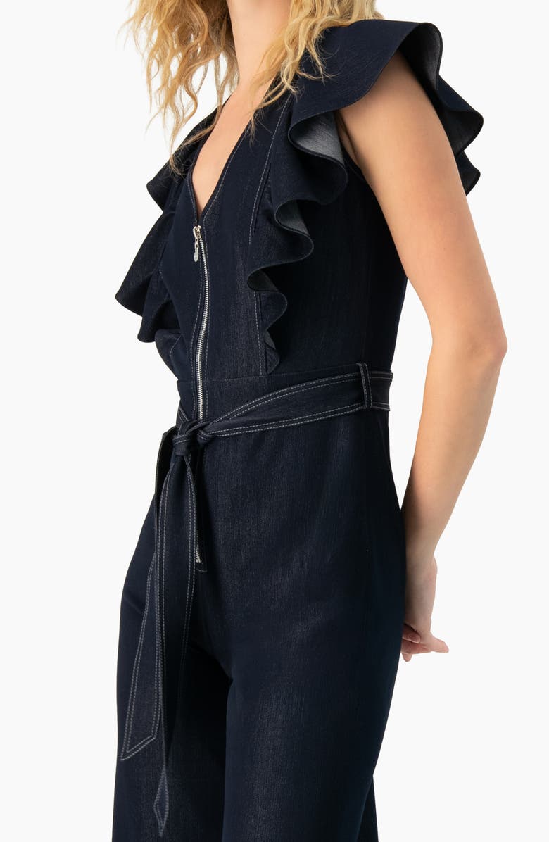 IVONNE V-Neck Denim Like Wide-Leg Jumpsuit, Alternate, color, Navy Blue