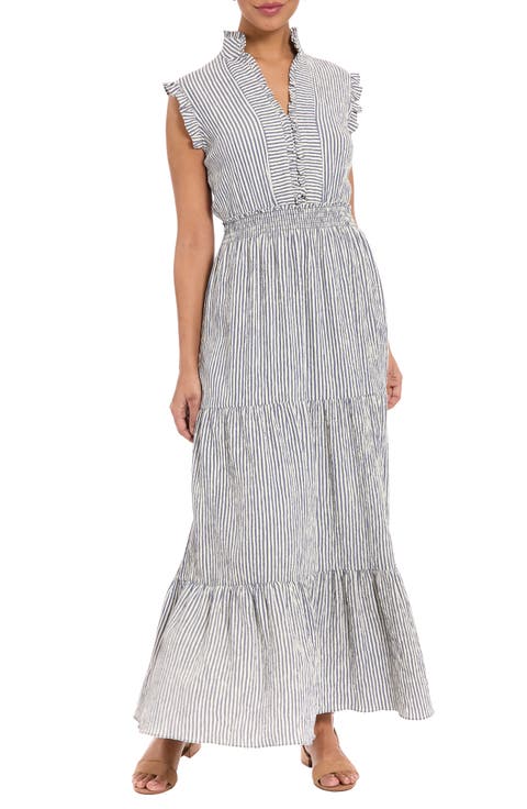 Stripe Ruffle Neck Sleeveless Tiered Maxi Dress (Petite)