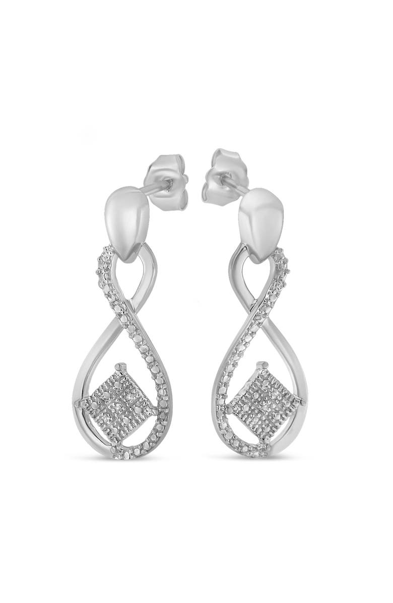 Haus of Brilliance Silver RoundDiamond Accent Tilted Square and Infinity Drop Earrings, Alternate, color, White