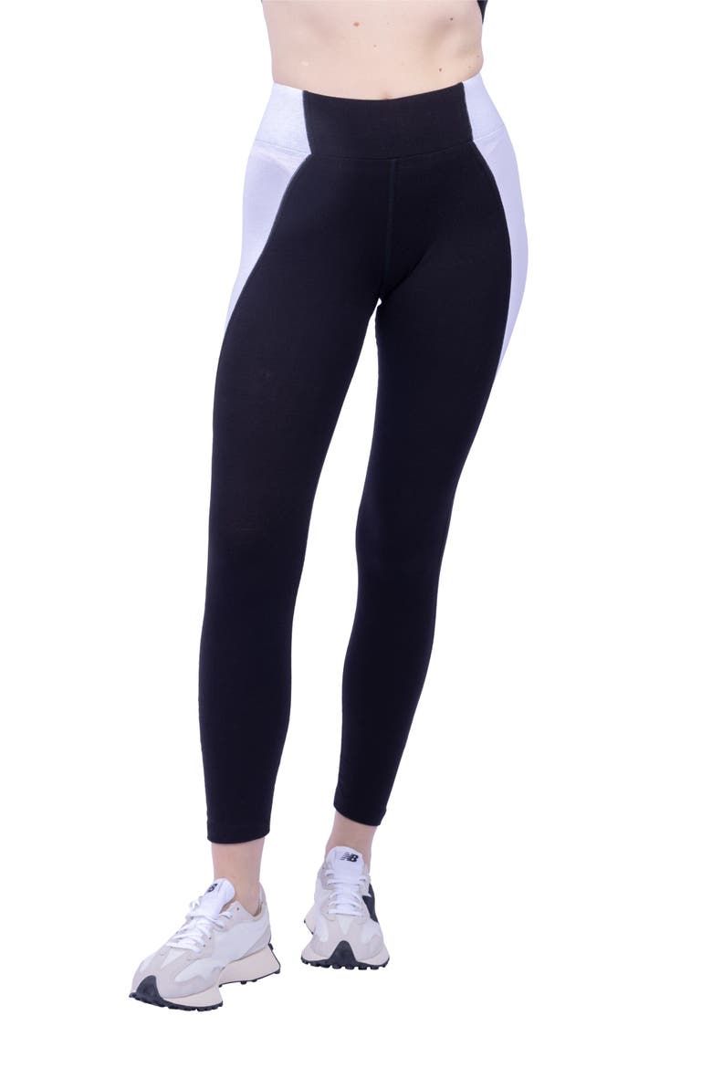 Neda Colorblock Organic Cotton High Waisted Legging, Alternate, color, Black
