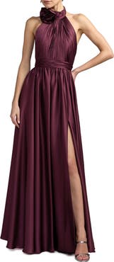 Mac Duggal Rosette Halter Chiffon Evening Gown