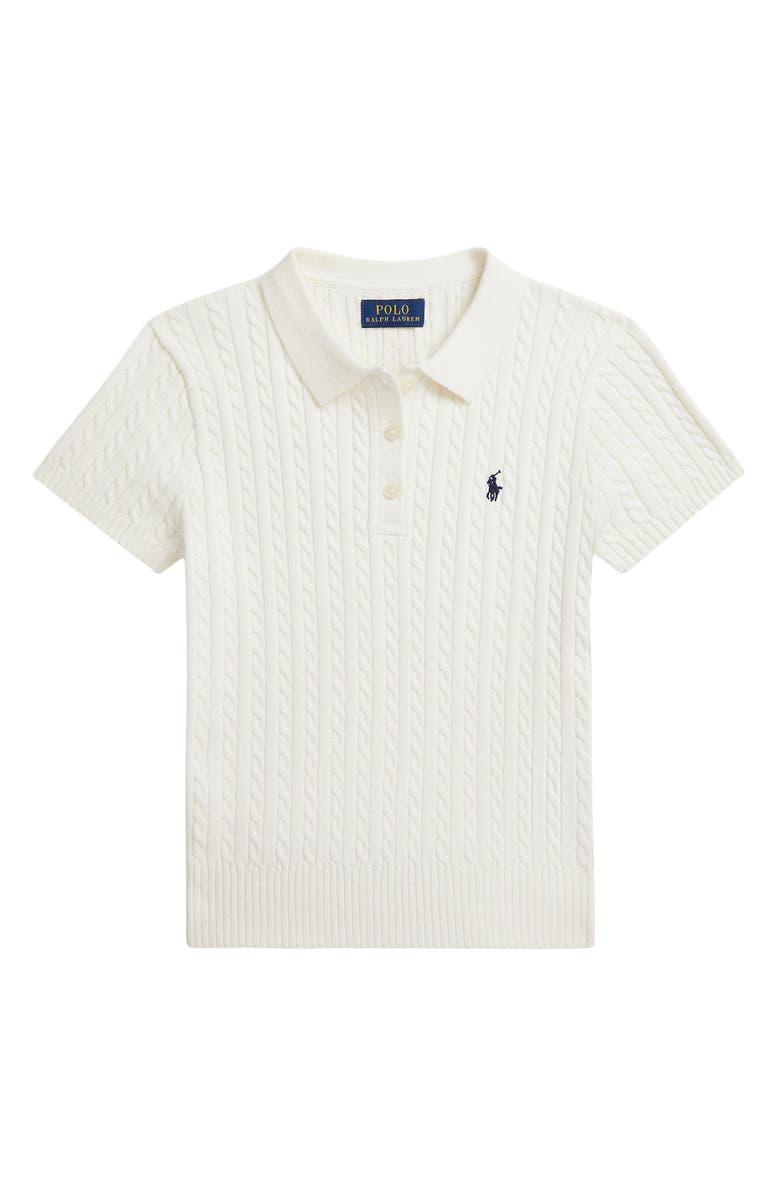 Polo Ralph Lauren Kids' Cotton Cable Knit Polo, Main, color, Paper White