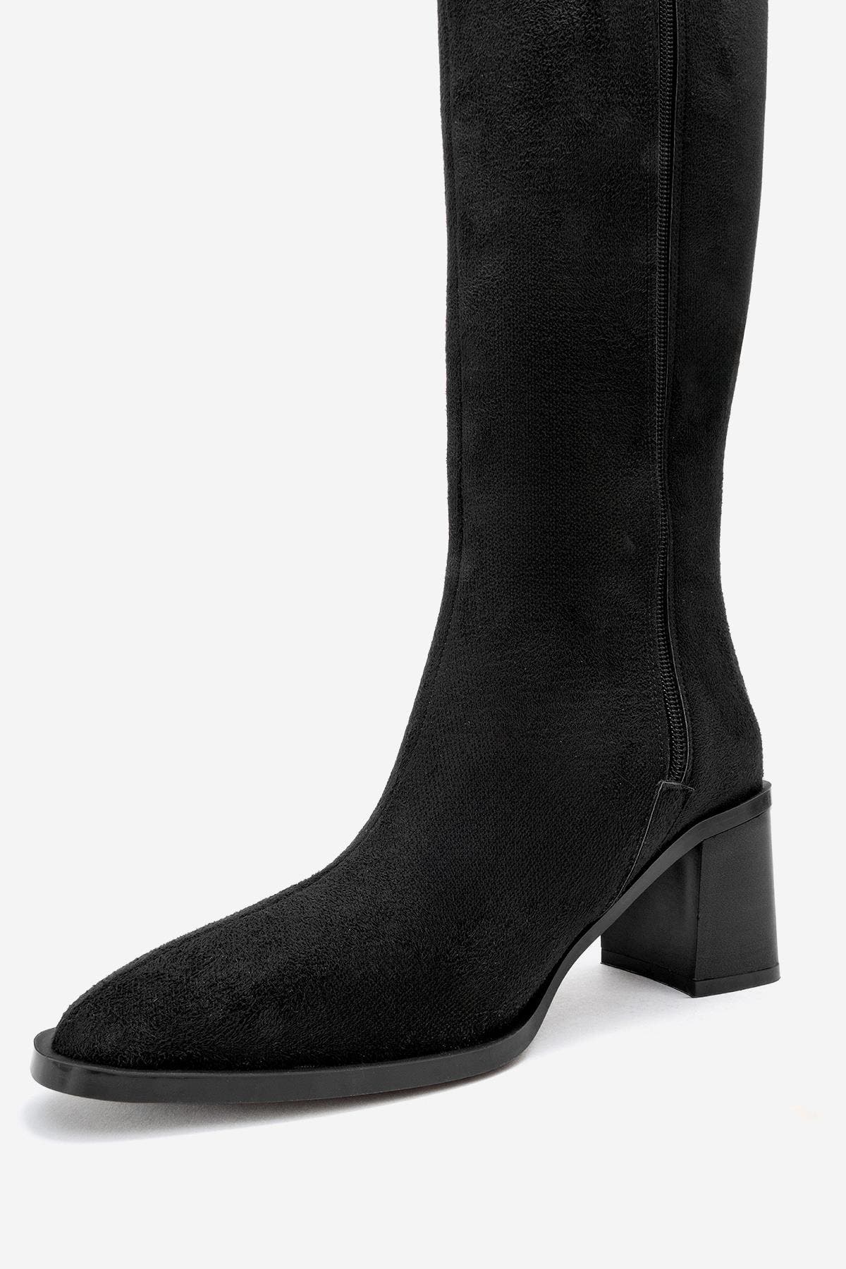 Prologue Shoes Venia Block Heel Boot, Alternate, color, Black Suede Faux Leather