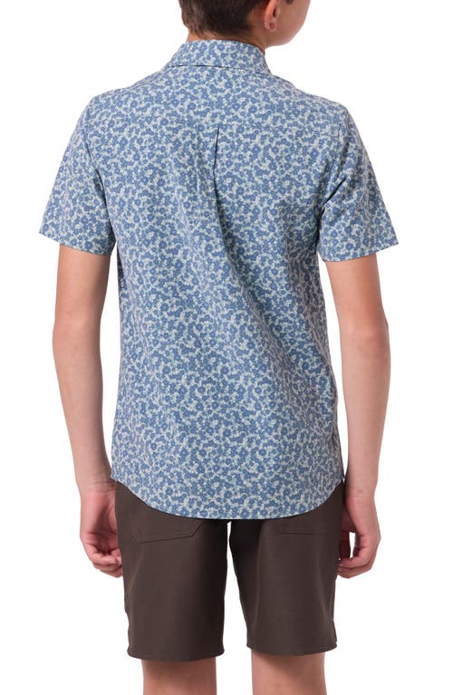 O'neill Kids' Trvlr Upf Traverse Print Short Sleeve Cotton Button-up Shirt In Blue
