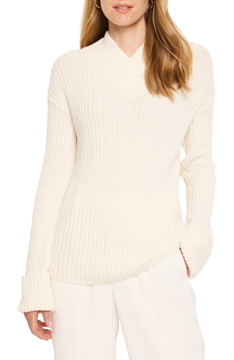 NIC+ZOE Mock V-Neck Rib Sweater, Main, color, Classic Cream