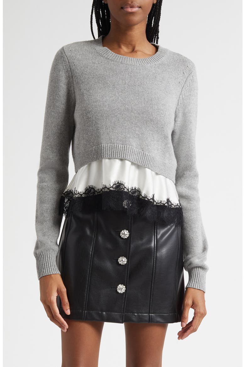 Zyla Mixed Media Sweater, Main, color, HEATHER GREY/ IVORY/ BLACK