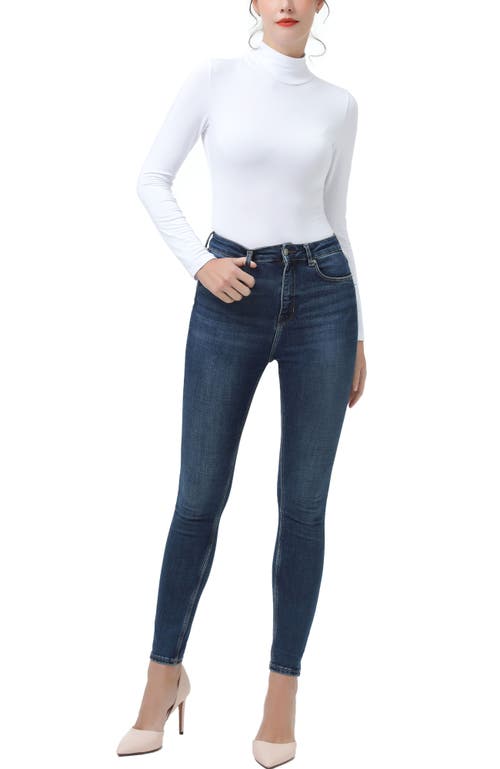 Kimi & Kai Women's Turtleneck Long Sleeve Bodysuit Top In White