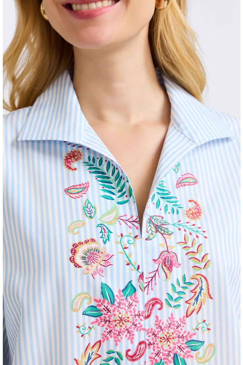 Stripe Floral Embroidered Cotton Button-Up Shirt, Alternate, color, BLUE MULTI