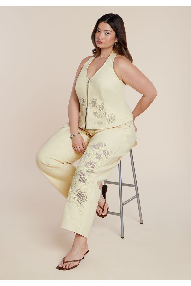 Floral Embroidery Denim Vest, Alternate, color, SUNLIGHT