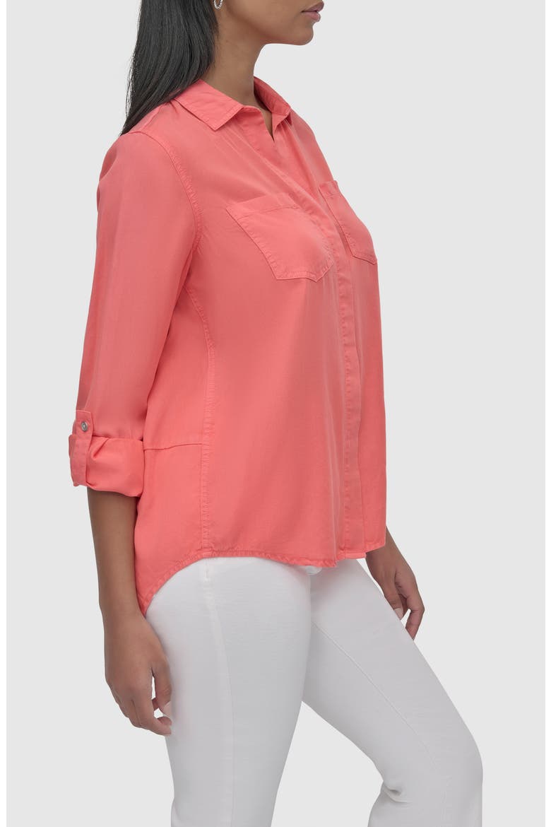 Tencel® Lyocell Chambray Button-Up Shirt, Alternate, color, CORAL CRUS